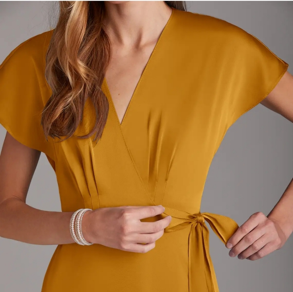 Elegant Mustard Wrap Dress